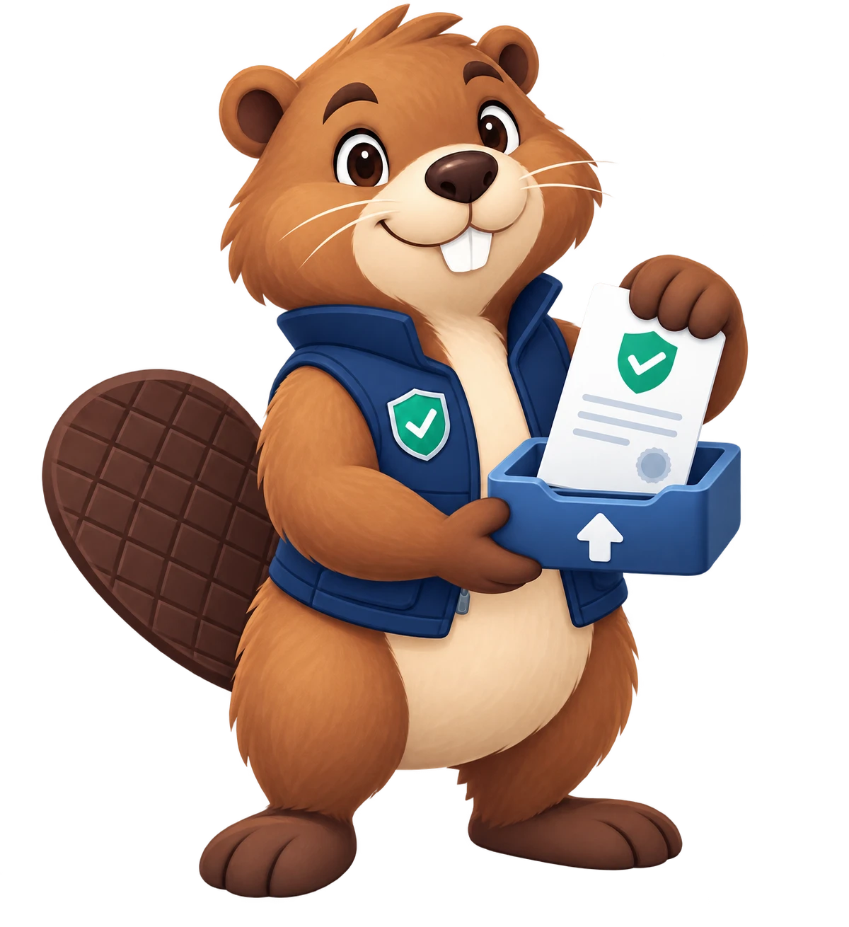 Cobi placing a certificate into an upload tray
